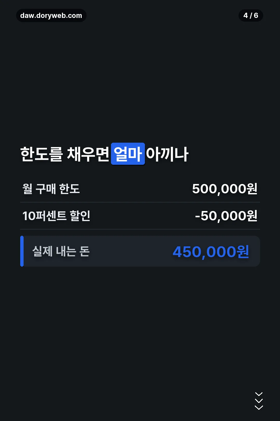 한도 50만 원 할인 계산